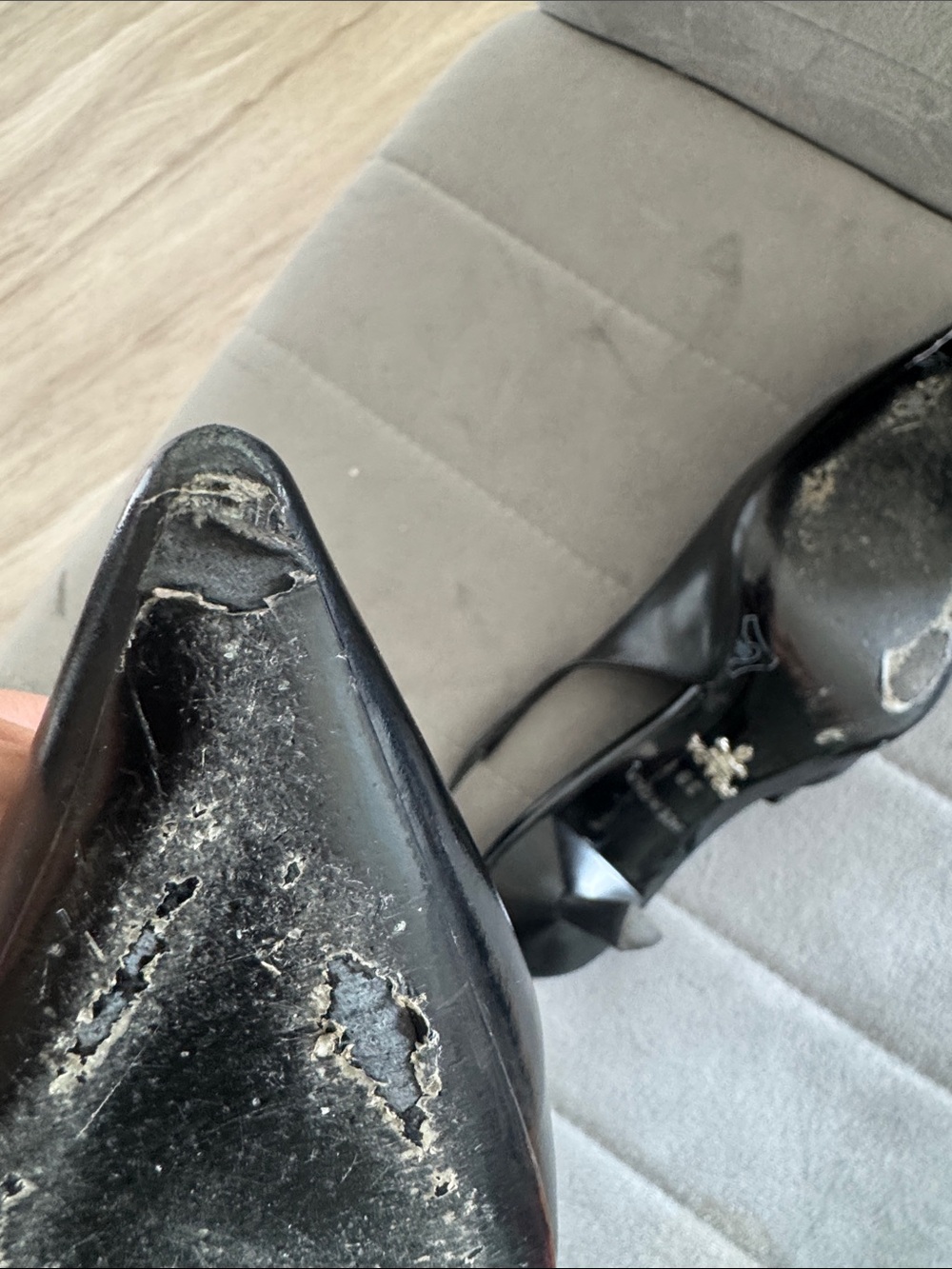 Prada Black Patent Leather Pointed Slingback Mules with Logo Plaque - Picture 2 of 5